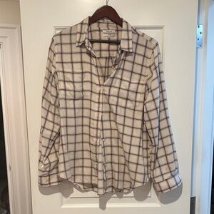 Madewell Cream and Gray Plaid Flannel Shirt